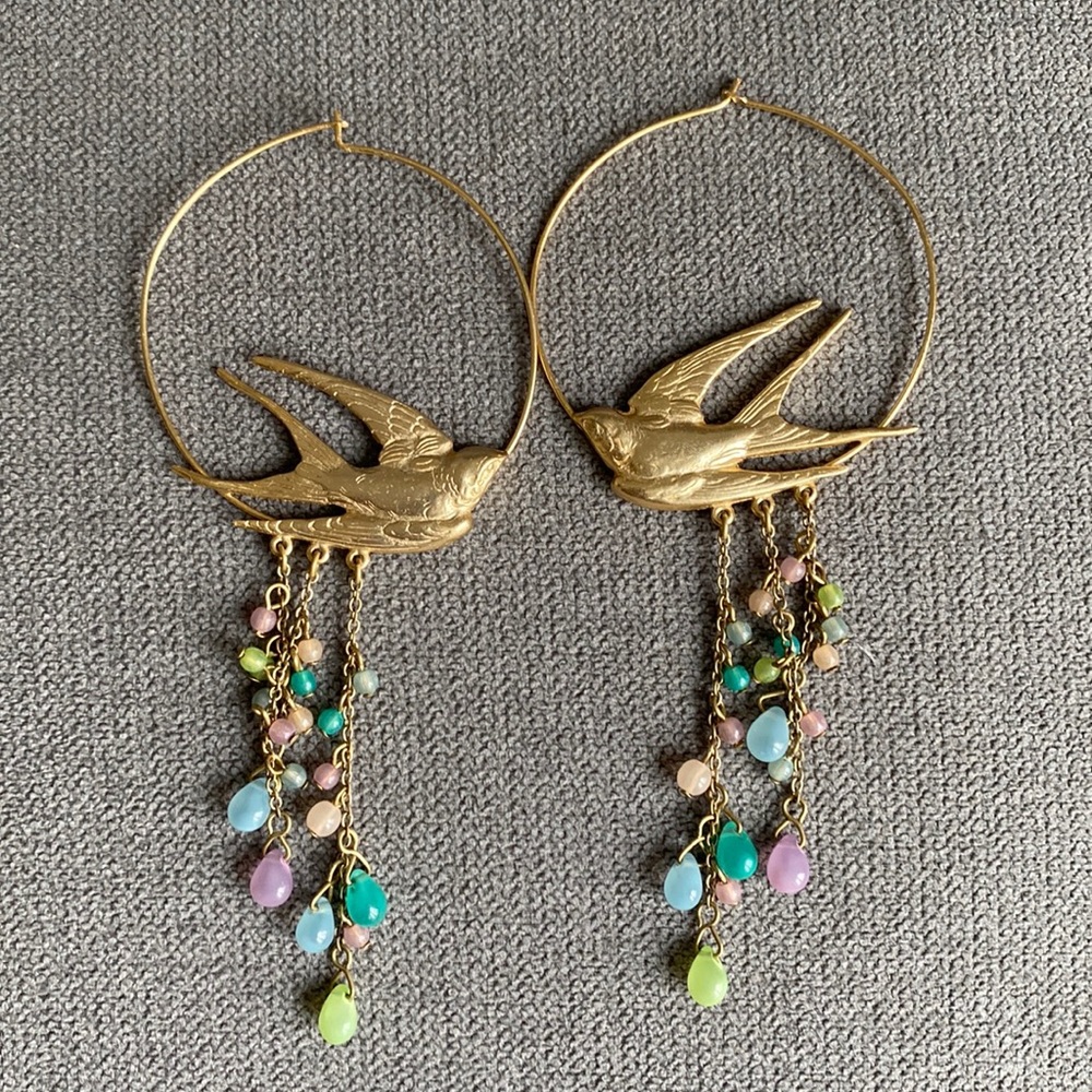 Urban Outfitters Bird Beaded Gold Hoop Earrings